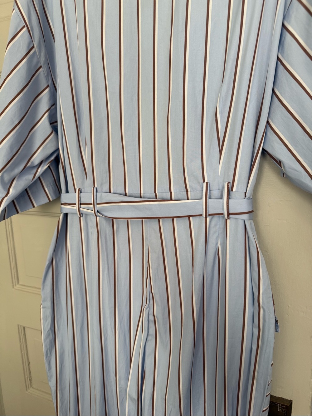 blue and white vertically striped utility jumpsuit from BCBGMAXAZRIA size XL - Picture 4 of 7